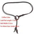 Ceinture fine en corde de cuir PU marron café avec perles en bois vintage pour robes - Café