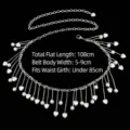 Silver pearl tassel waist chain with heart charms for elegant evening dress accessory - Silver