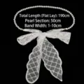 Elegant white lace tie waist belt featuring pearl chain and decorative bow for dresses - Style B