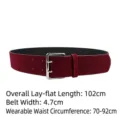 Cintura in pelle scamosciata bordeaux con fibbia argento a doppio ardiglione per abiti - Lunghezza 102cm/Larghezza 4.7cm / Borgogna