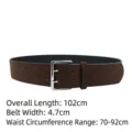 Cintura da donna in camoscio marrone con fibbia argento a doppio ardiglione, 102cm - Lunghezza 102cm/Larghezza 4.7cm / Caffè