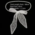 Elegant white lace waist belt with pearl chain detail, total length 180cm for dresses - Style C