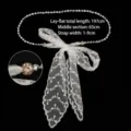 Elegant white lace tie-up waist chain belt with silver beads and rhinestone details - Style D Gold