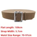 Retro Maillard style wide suede belt with silver buckle, 5.7cm width, khaki brown finish - Brown
