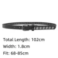 Elegant black slim rivet belt for women featuring 102cm length and 1.8cm width specifications - Round Studs (05S7443) / Length 102cm / Width 1.8cm / Black