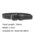 Black punk style belt for women with silver studs, total length 104cm and width 3.5cm - Style A Double Row Round Rivets / 104x3.5cm / Black