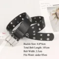 Black punk leather belt with silver star studs and double-prong buckle with size info - Style A / Black
