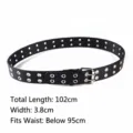 Detailed view of punk style black double grommet belt with silver buckle hardware - Style C Double Eyelets Double Pin Buckle / 102x3.8cm / Black