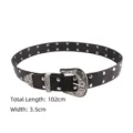 Y2K punk style black belt with rivets and ornate metal buckle, length 102cm, width 3.5cm - Style E Double Row Rivets Carved Buckle / 102x3.5cm / Black