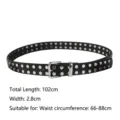 Punk style black leather belt with silver rivets and size dimensions - Style F Double Row Rivets Thin / 102x2.8cm / Black