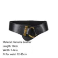 Fashionable black leather wide corset belt with elastic band and vintage gold buckle - Black