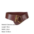 Fashionable brown wide leather waist seal belt with vintage gold buckle for women - Coffee