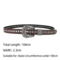 Vintage Y2K punk style brown belt with decorative carved buckle and metal rivets for jeans - Length 104cm/Width 2.3cm / Black