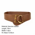 Fashionable brown genuine leather wide waist belt with vintage metal buckle for women - Brown
