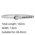 Stylish white skinny belt for women with vintage metal studs and adjustable buckle - Round Studs (05S7443) / Length 102cm / Width 1.8cm / White