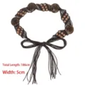 Bohemian woven waist belt with wooden buttons and tassel detail, 186cm length, 5cm width. - Total Length 186cm / Width 5cm / Model A (Deep Coffee)