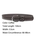 Punk style coffee brown leather belt with double row silver studs for women Y2K fashion - Style A Double Row Round Rivets (Coffee) / 104x3.5cm / Coffee