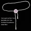 Elegant white pearl waist chain featuring a sweet purple fabric rose flower for dress decoration - Light Purple Rose Style