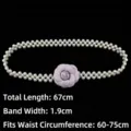 Elegant pearl elastic waist belt with purple camellia flower for women's dresses - Light Purple