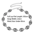 Vintage silver metal waist chain belt featuring fleur-de-lis oval links for dresses - Gunmetal
