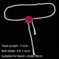 Elegant white pearl waist chain with a red rose flower for women's dresses 112cm - Length 112cm / Red Rose Style