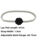 Elegant black camellia flower pearl elastic belt for dresses, adjustable 60-75cm waist size - Black / 0.8