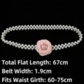 Elegant pink camellia flower pearl elastic waist belt for dresses, 67cm length spec - Pink