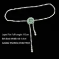 Elegant pearl waist chain belt featuring a green fabric flower and dangling tassels - Cyan Rose Style