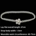 Elegant white pearl elastic belt with silver camellia flower buckle for women's dresses - Style C