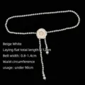 Elegant cream pearl waist chain belt with a stylish fabric camellia flower for dress decoration - Beige Camellia Style