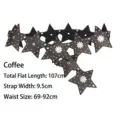 Vintage coffee star patchwork waist belt with silver studs, total flat length 107cm - Style B / Standard (107cm) / Coffee