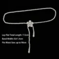 Elegant white pearl waist chain belt with silver rose flower buckle for women dresses - Style C-Metal Rose