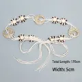 Cintura bohémien tessuta a mano con perle decorative, lunghezza 170cm e larghezza 5cm - Lunghezza Totale 170cm/Pack / Albicocca