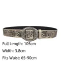 Detail view of Western-style belt with embossed floral patterns and ornate oval buckle. - Total Length 105cm / Champagne