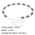 Detail of vintage carved oval metal link belt showing size and length measurements - Style C / Total Length 105cm (Width 2.2cm) / Silver