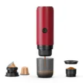 Portable 2-in-1 electric espresso machine in red for capsules and grounds - Coffee Capsule Machine Dual Chamber (2604) / Red