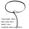 Fashionable black thin knotted belt for women with gold accents, 1.8cm width waist strap - Style H / Full Length 120cm / Black