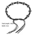 Western style retro black faux leather belt with silver rivets and concho details - Type C (05S7432) / Black