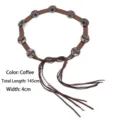 Retro coffee brown faux leather belt featuring metallic studs and long tassel ties - Type C (05S7432) / Coffee