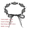 Vintage Y2K black leather belt with silver studs and heart-shaped metal buckles - Type D (05S7432) / Black