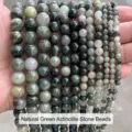 Detailed view of natural green schiller stone loose beads in multiple sizes for jewelry making - 10mm (Approx 37 Beads) / Natural Green Schiller Stone