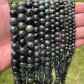 High-quality close-up of natural green kambaba jasper stone beads in various sizes - 6mm (Approx 60pcs) / Natural Kambaba Jasper