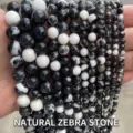 Natural black and white zebra stone round beads for DIY jewelry making detail view - 4mm (Approx 90pcs) / Natural Zebra Stone