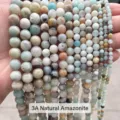 Detail view of multi-sized natural Amazonite loose stone beads for DIY jewelry - 4mm (Approx 90pcs) / 3A Natural Amazonite