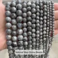 Detailed view of grey natural map stone loose beads in various sizes for jewelry DIY - 4mm (Approx 90pcs) / Natural Map Stone