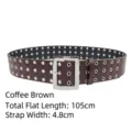 Women's wide coffee brown belt with triple silver grommets and metal buckle - Coffee