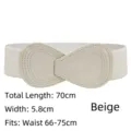 Elegant beige wide elastic waist belt for women, perfect for dresses and winter coats - 70cm / Beige