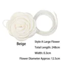 Elegant cream fabric rose flower waist belt with thin cord strap, 248cm total length. - Large Flower Style (Style A) / Off White