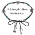 Bohemian braided black rope belt with vintage silver butterfly charms and turquoise beads - Black