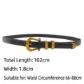 Classic vintage black leather waist belt for women with elegant gold horseshoe buckle - Black